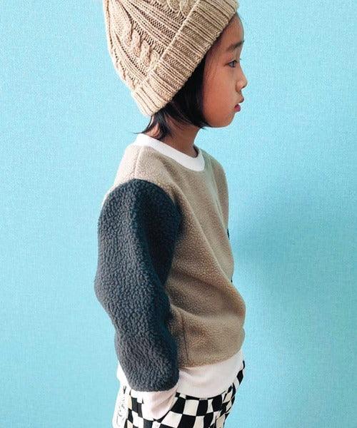 [現貨] 日本直送 Shisky 童裝 米色拼深藍 長袖毛毛衛衣 (130cm) - BB Dressup
