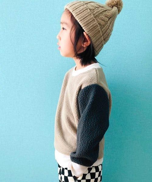 [現貨] 日本直送 Shisky 童裝 米色拼深藍 長袖毛毛衛衣 (130cm) - BB Dressup