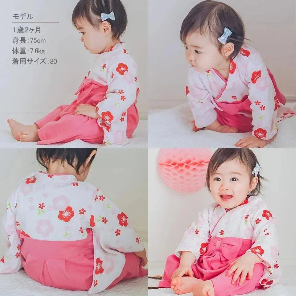 [現貨] 日本直送 Aenak 女童裝 粉紅色梅花 日本和服連身衣 (70-90cm) - BB Dressup