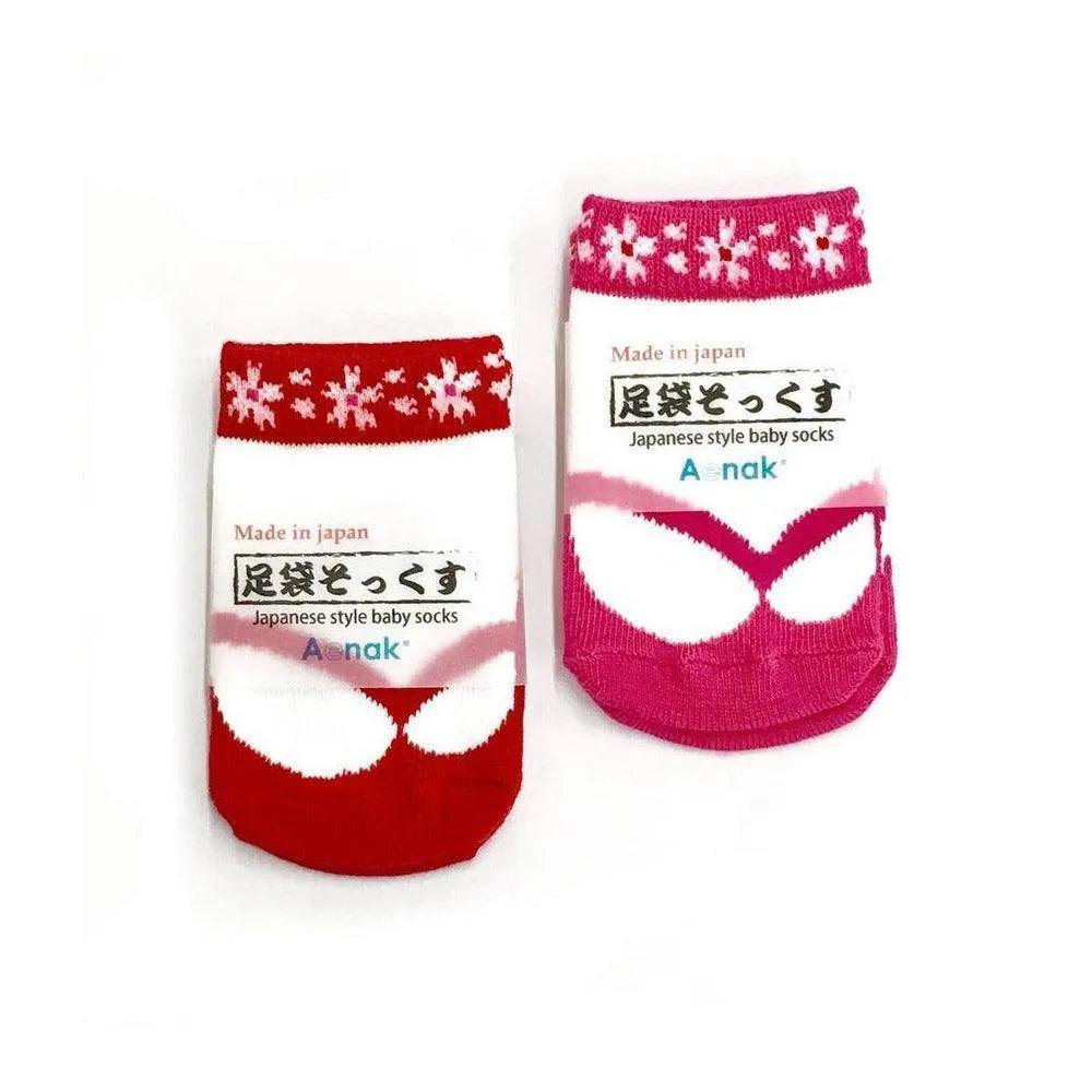 [現貨] 日本製 Aenak 嬰兒 日式防滑膠底分趾女童嬰兒襪 9-12cm (紅/粉紅) - BB Dressup