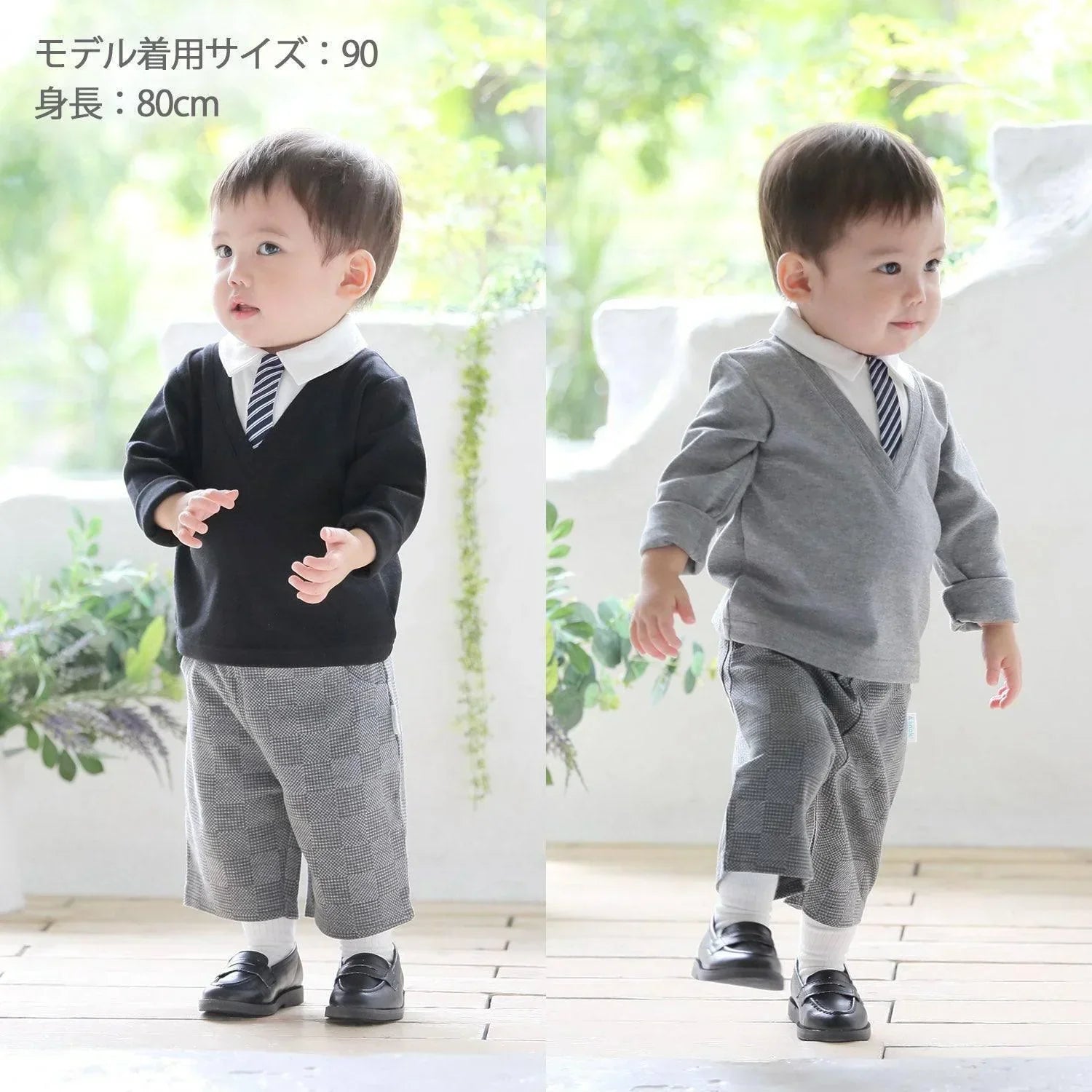 [現貨] 日本直送 Aenak 初生嬰兒 灰色V領恤衫/西褲套裝 (80-120cm) - BB Dressup