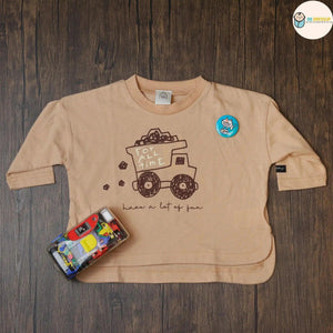 [現貨] 日本直送 Mam 幼兒 貨車圖案 淺啡色長袖上衣 (80-90cm) - BB Dressup