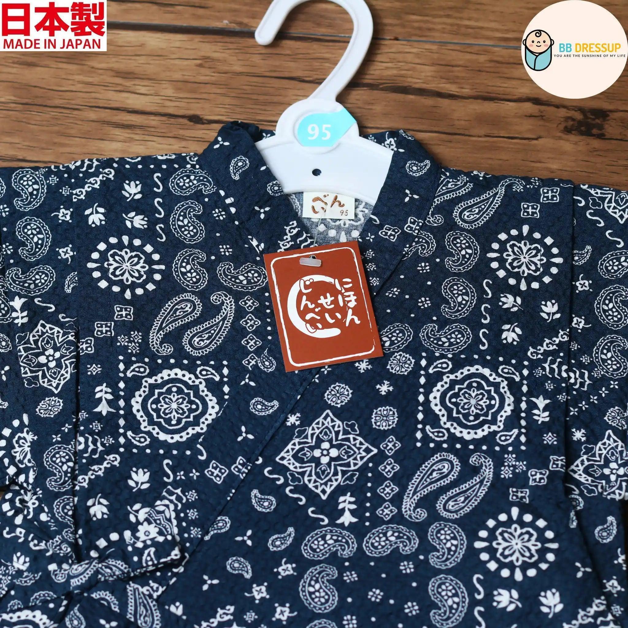 [現貨] 日本製 Mam 嬰兒 深藍腰果花 日本和服浴衣BB衫套裝 - BB Dressup