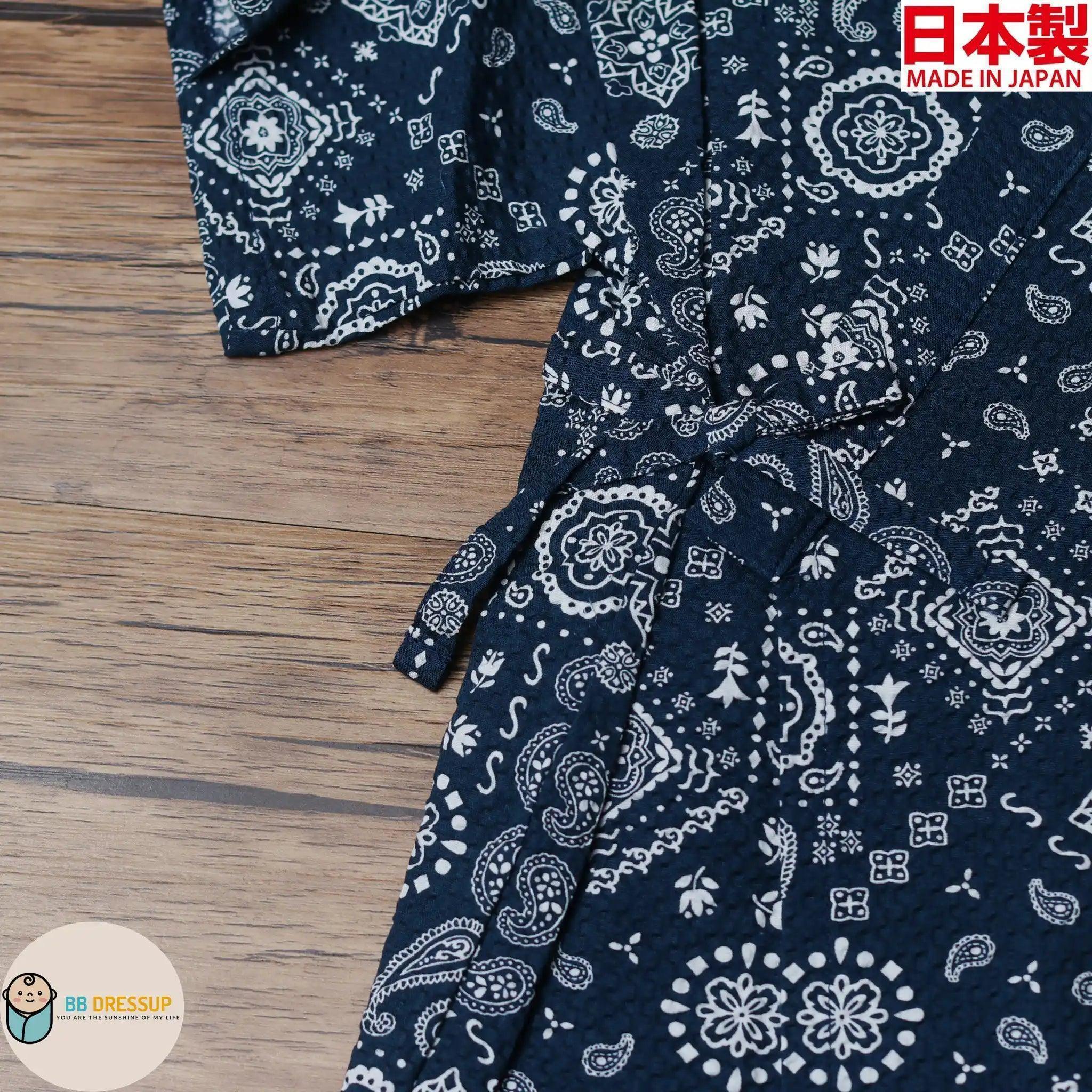 [現貨] 日本製 Mam 嬰兒 深藍腰果花 日本和服浴衣BB衫套裝 - BB Dressup