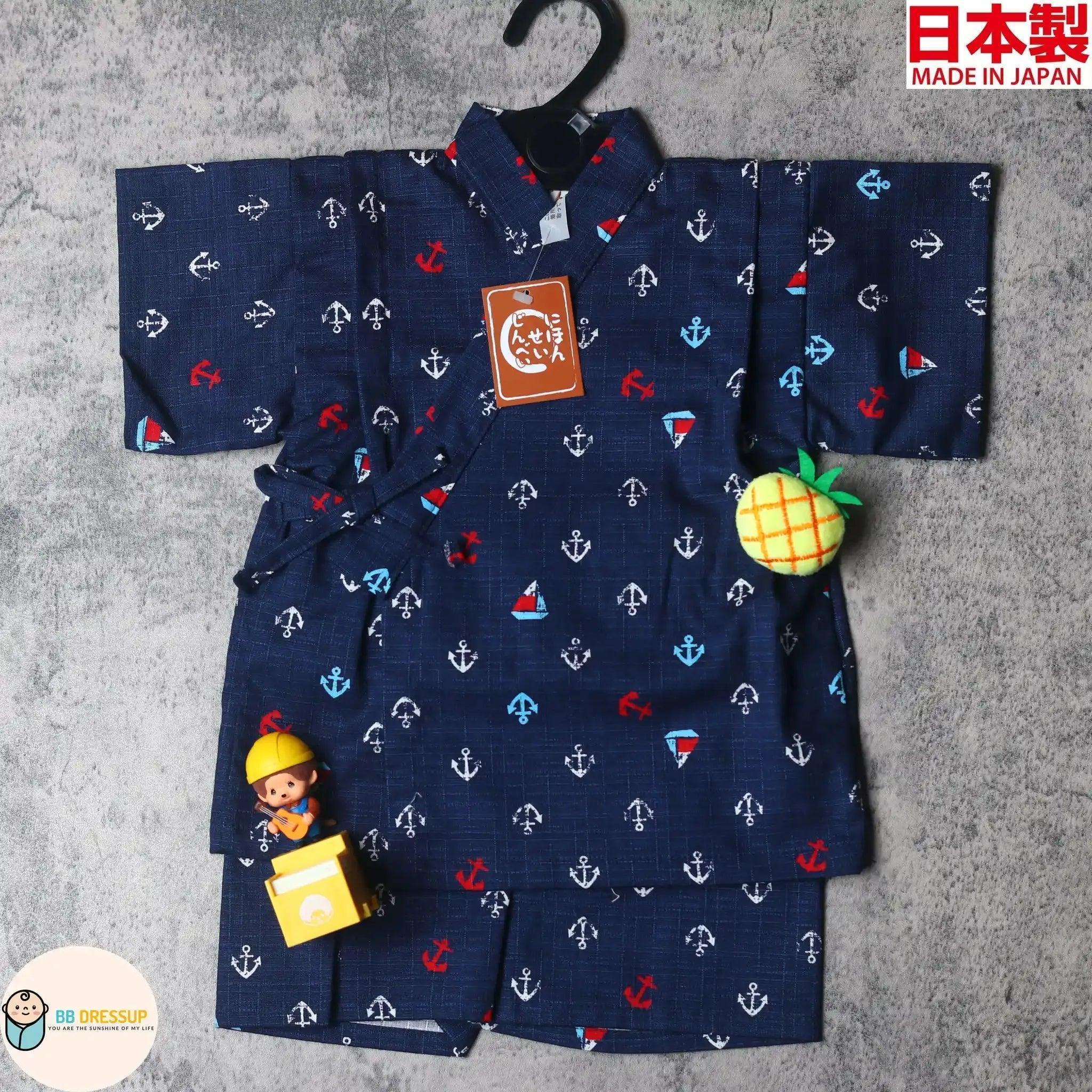 [現貨] 日本製 Mam 嬰兒 藍色水手圖案 日本和服甚平BB衫套裝 - BB Dressup
