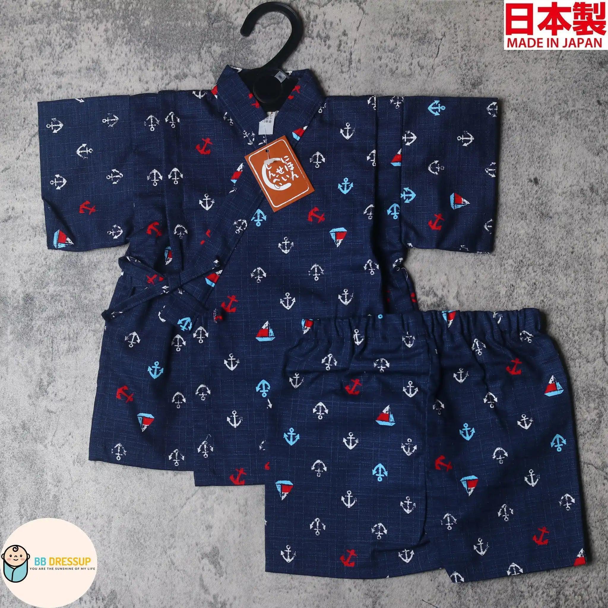 [現貨] 日本製 Mam 嬰兒 藍色水手圖案 日本和服甚平BB衫套裝 - BB Dressup