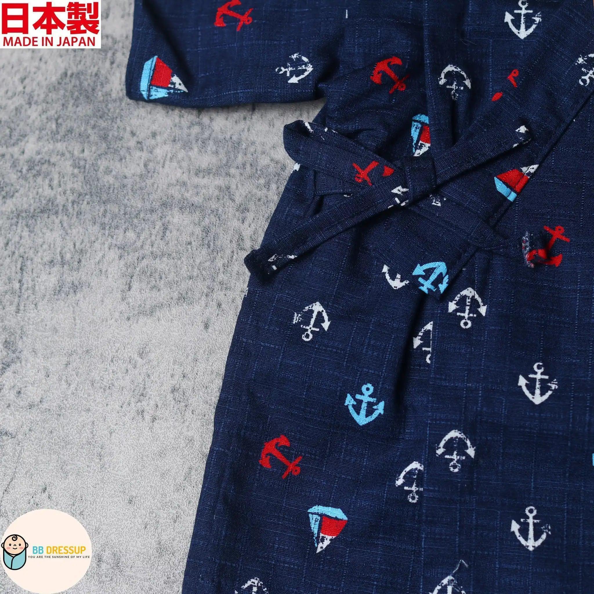 [現貨] 日本製 Mam 嬰兒 藍色水手圖案 日本和服甚平BB衫套裝 - BB Dressup