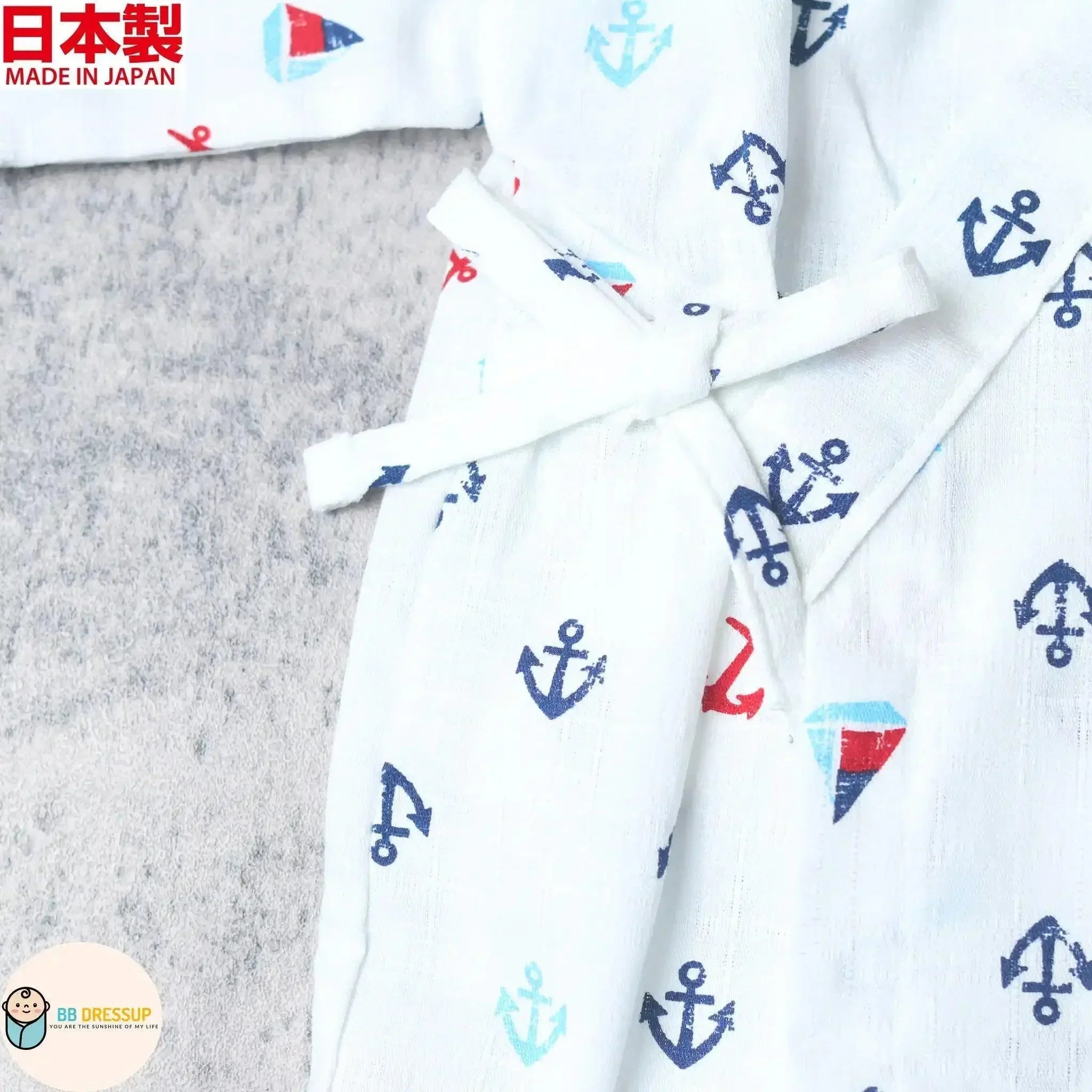 [現貨] 日本製 Mam 嬰兒 白色水手圖案 日本和服甚平BB衫套裝 - BB Dressup