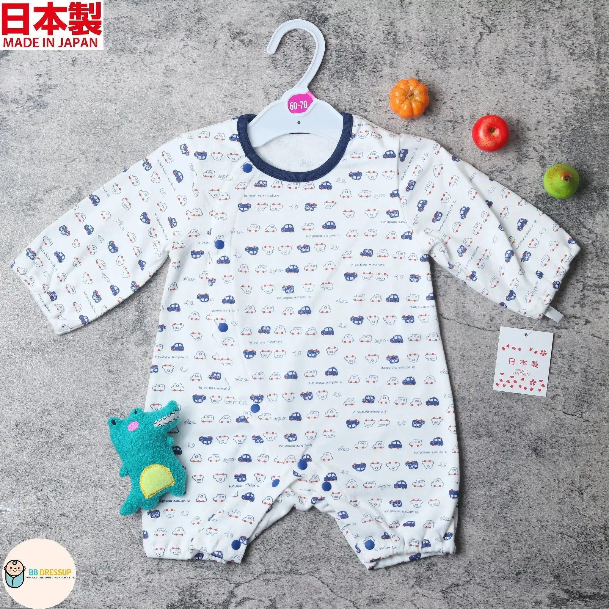 [現貨] 日本製 Mam 100% 全棉 藍色車仔 嬰兒連身睡衣/居家服 (50-70cm) - BB Dressup