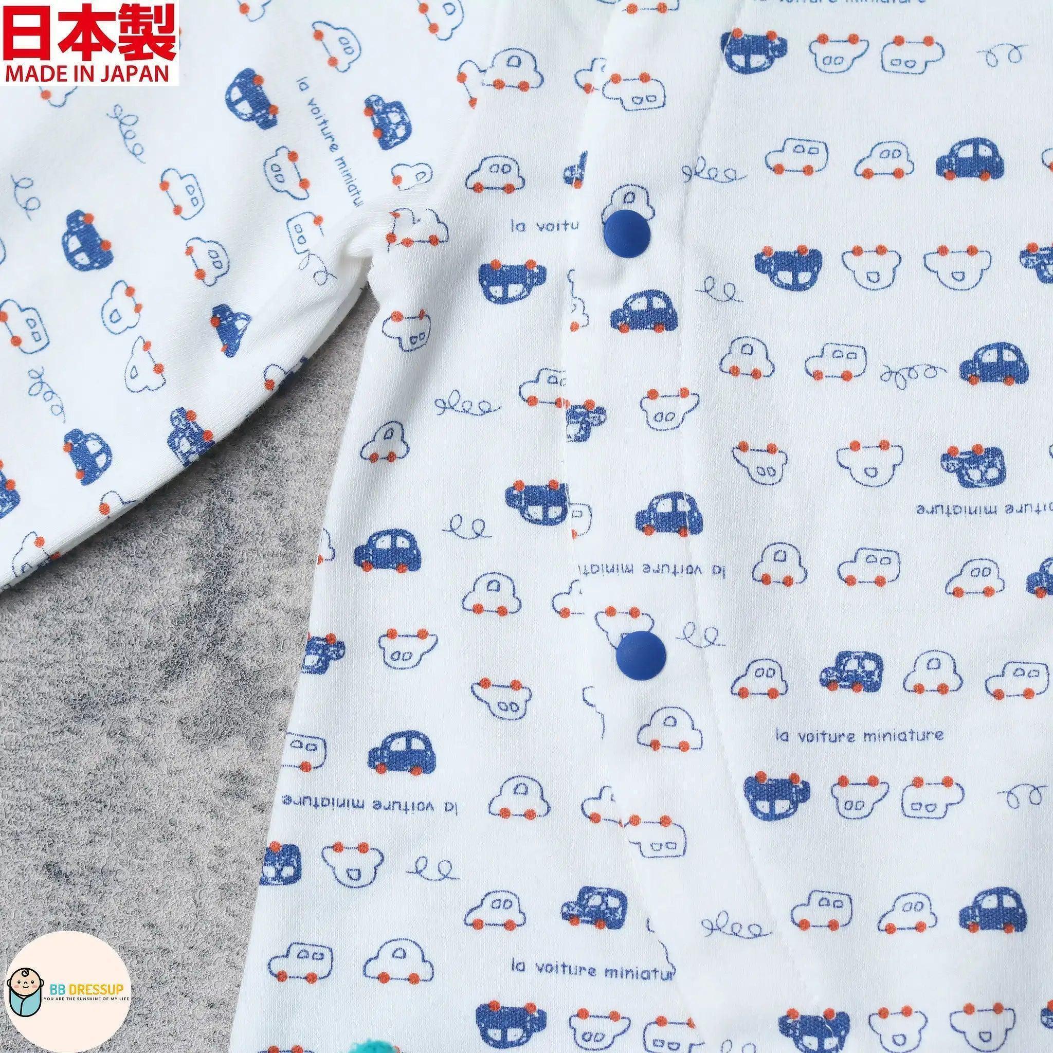 [現貨] 日本製 Mam 100% 全棉 藍色車仔 嬰兒連身睡衣/居家服 (50-70cm) - BB Dressup