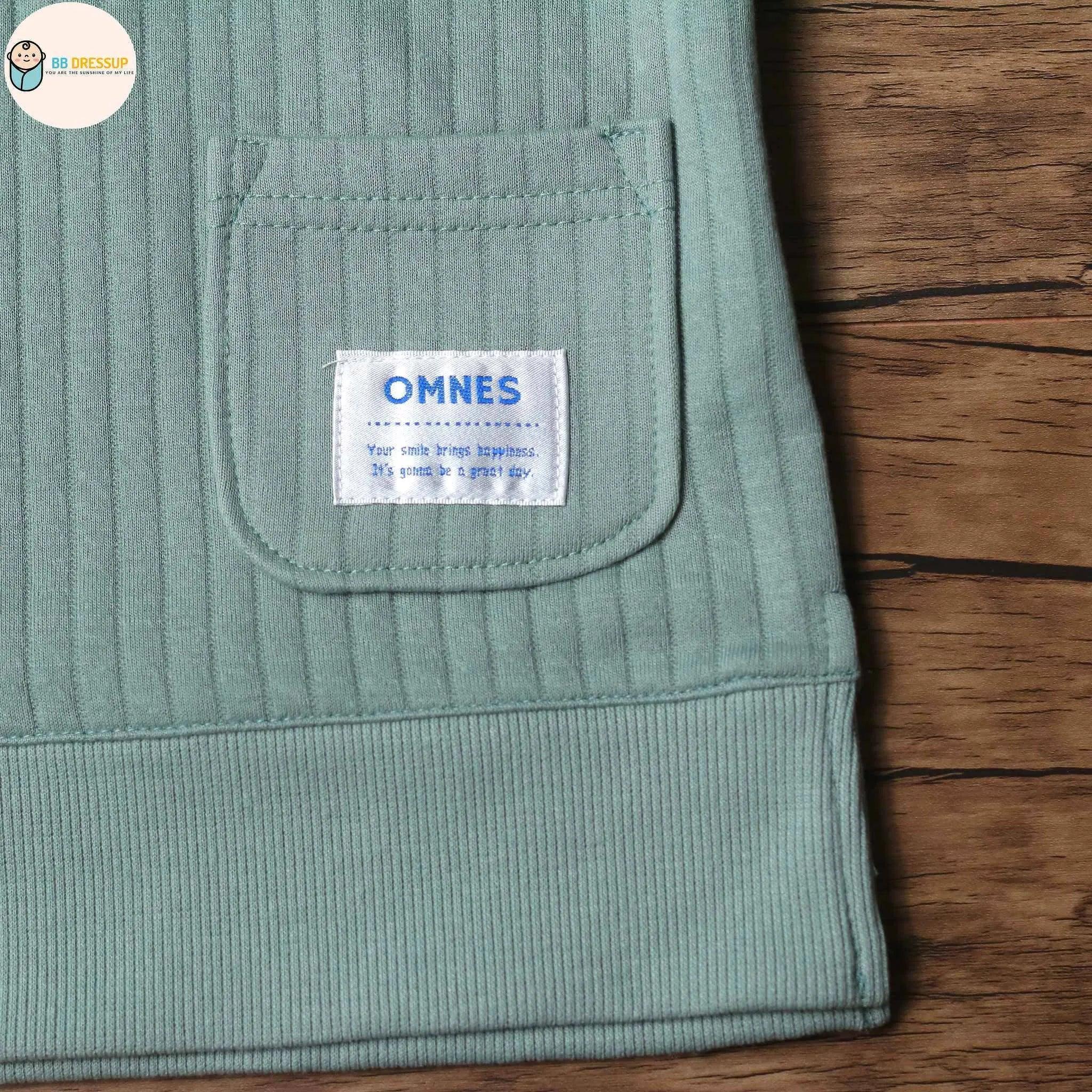 [現貨] 日本直送 OMNES 女童 卡其綠直紋 長袖衫 (100-130cm) - BB Dressup