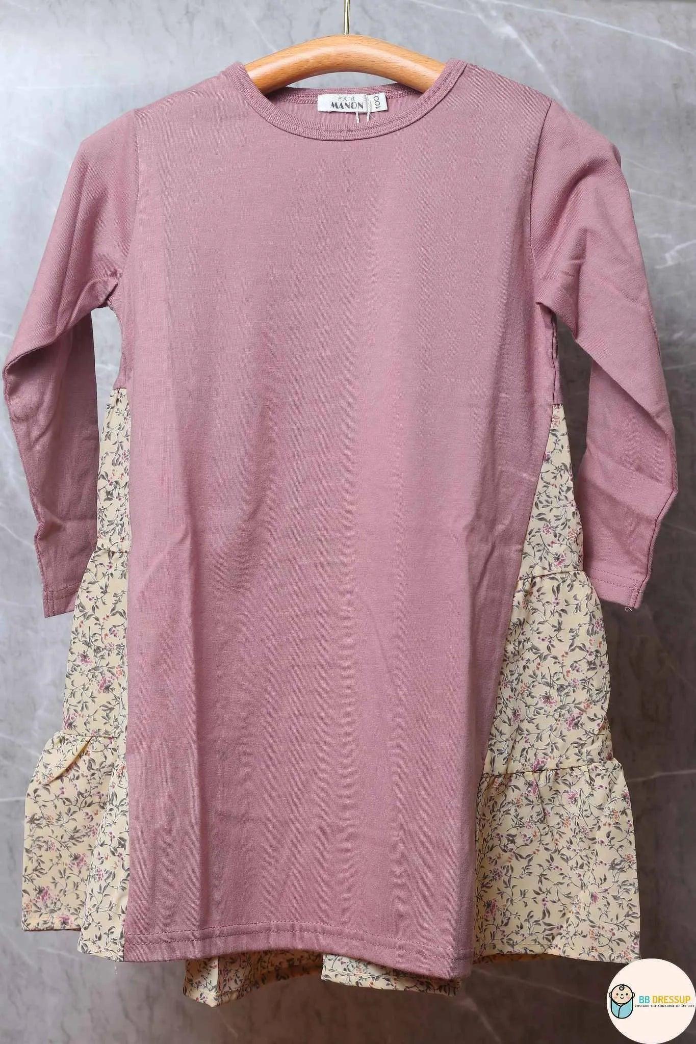 [現貨] 日本直送 Pairmanon 女童裝 粉紫碎花圖案 長袖連身裙 (100cm) - BB Dressup