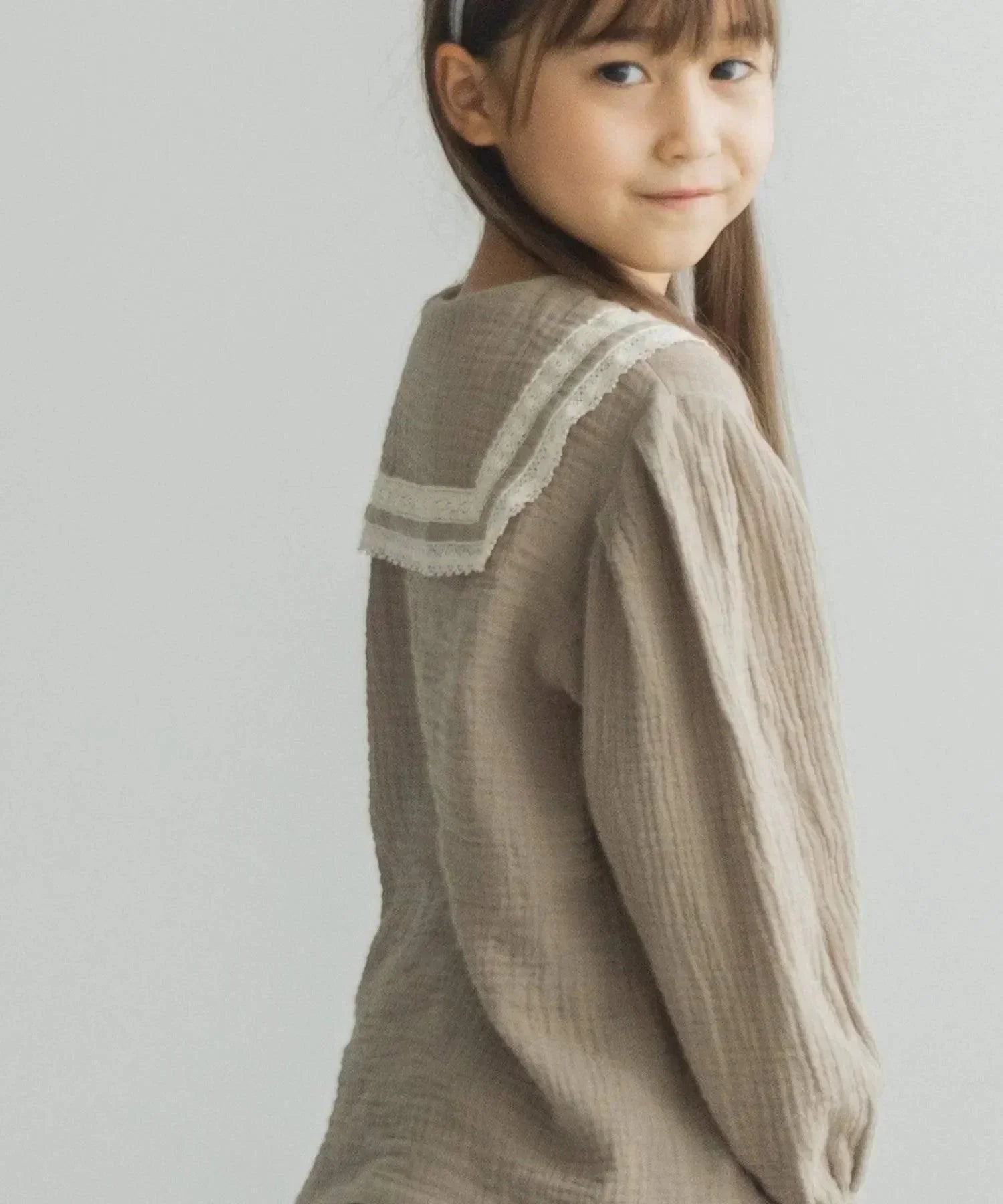 [現貨] 日本直送 Pairmanon 女童裝 淺啡色雙層紗蕾絲洋裝上衣 (100-120cm) - BB Dressup