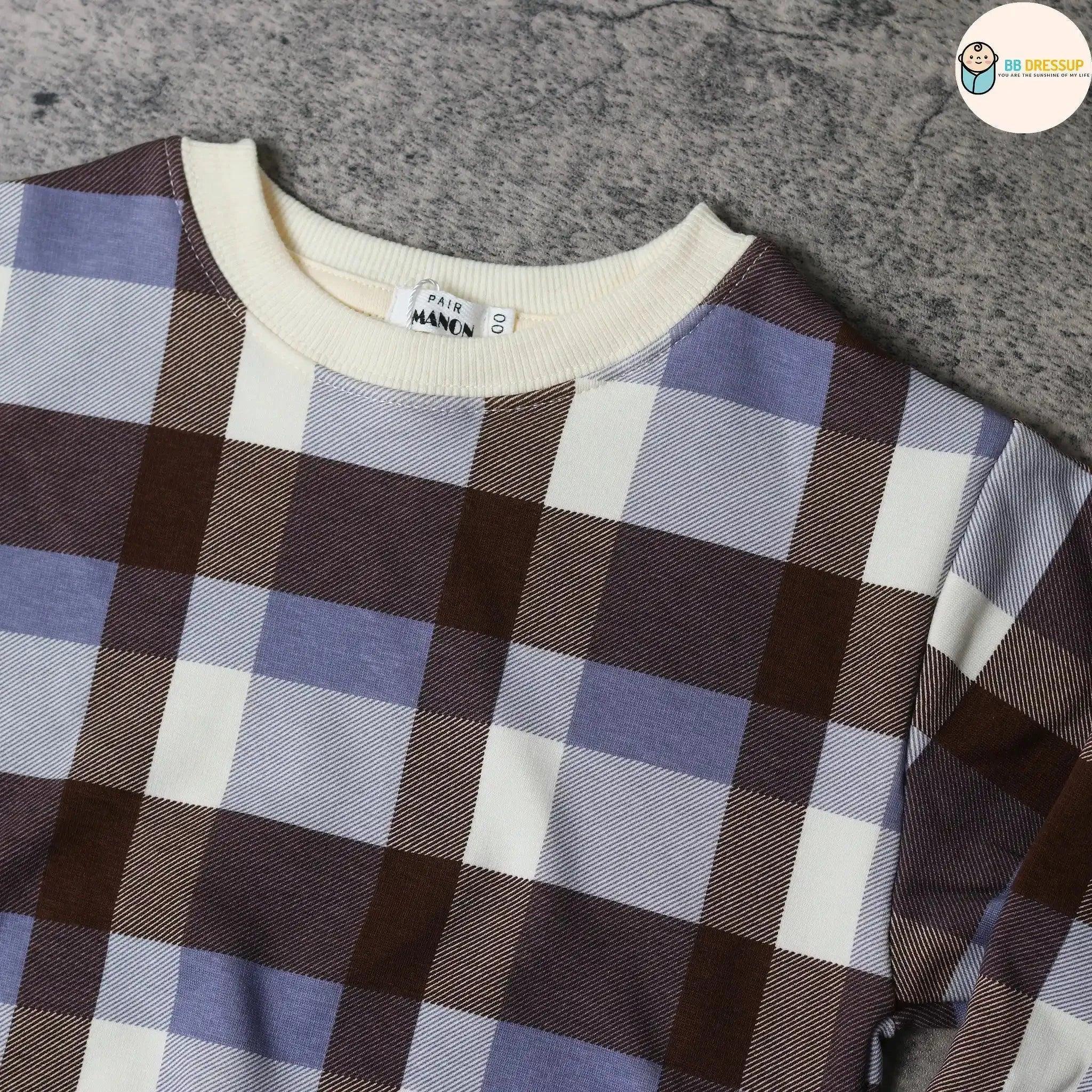 [現貨] 日本直送 Pairmanon 童裝 啡藍格仔 兒童衛衣 (100-120cm) - BB Dressup