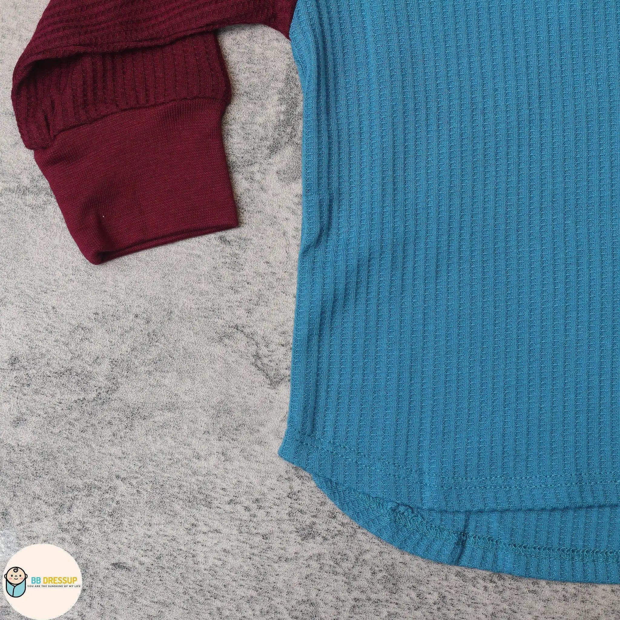 [現貨] 日本直送 Pairmanon 童裝 藍色拼棗紅色 長袖T恤 (90-120cm) - BB Dressup