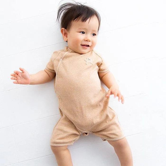 [預購] 日本製 POMPKINS 啡色有機棉短袖 嬰兒連身衣/BB衫 - BB Dressup