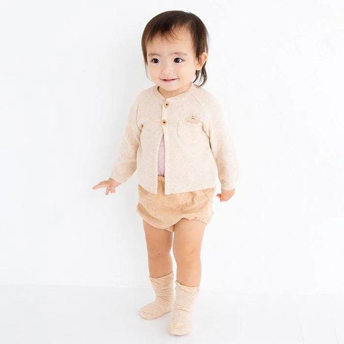 [現貨] 日本製 POMPKINS 初生嬰兒 啡色開胸有機棉外套 - BB Dressup