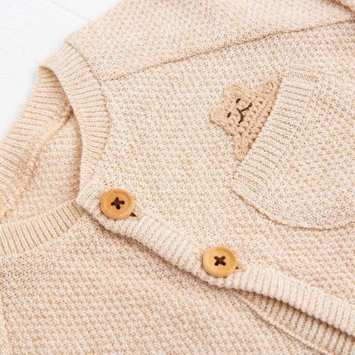 [現貨] 日本製 POMPKINS 初生嬰兒 啡色開胸有機棉外套 - BB Dressup