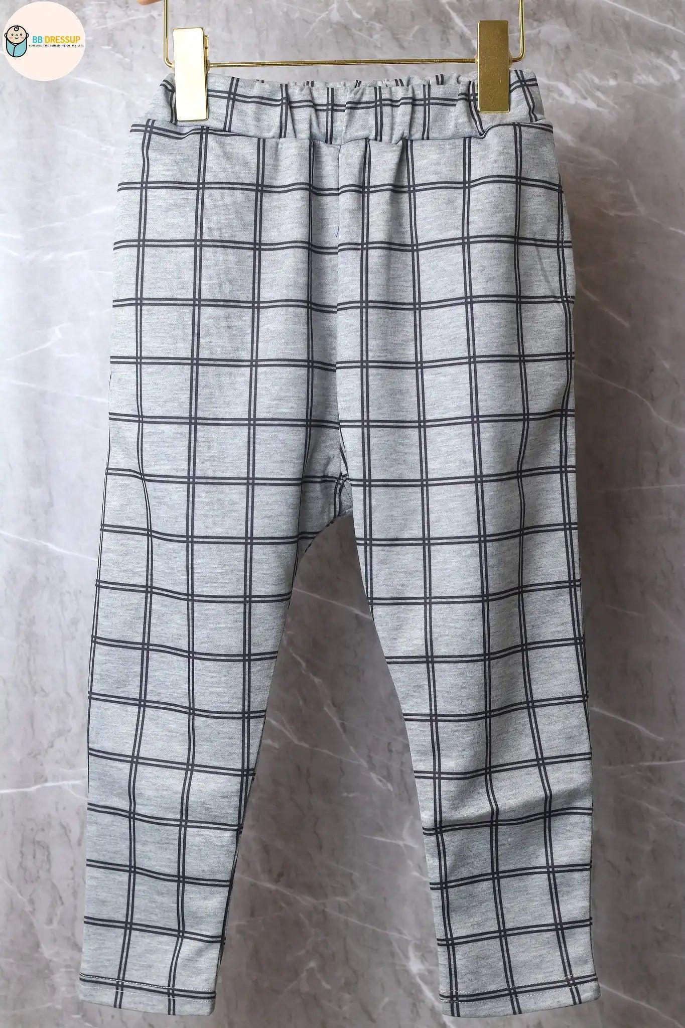 [現貨] 日本直送 Shisky 童裝 淺灰色格仔 長褲 (11cm) - BB Dressup