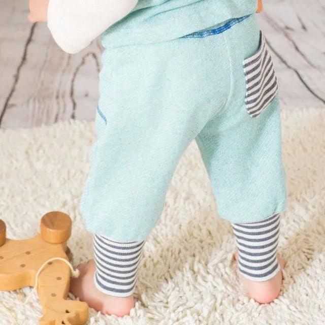 [現貨] 日本製 Yuga 有機棉 初生嬰兒 粉藍色束腳長褲 (90-100cm) - BB Dressup